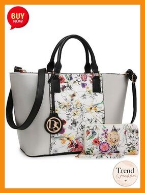 Vegan Leather Tote Bag Set with Wallet and Tassel